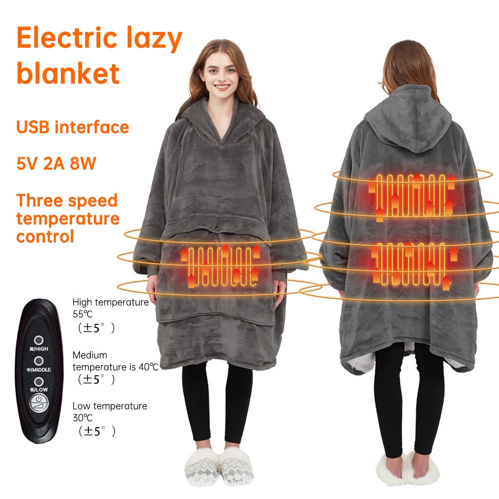 USB carbon fiber heated lazy blanket, thick heating, washable lazy hoodie electric blanket - VoltraWear