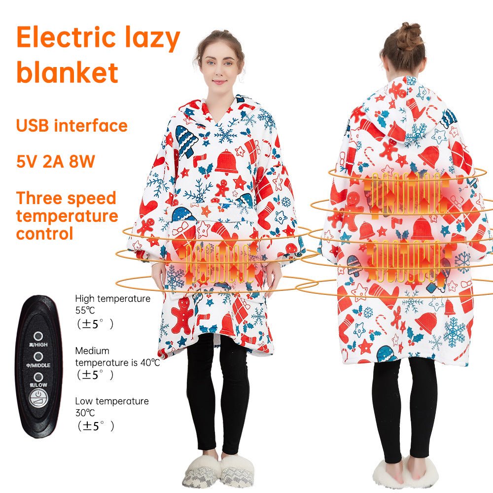 USB carbon fiber heated lazy blanket, thick heating, washable lazy hoodie electric blanket - VoltraWear